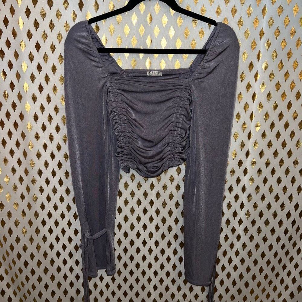 Free people intimately Meant to Be Ruched silver mauve lilac blouse crop top siz